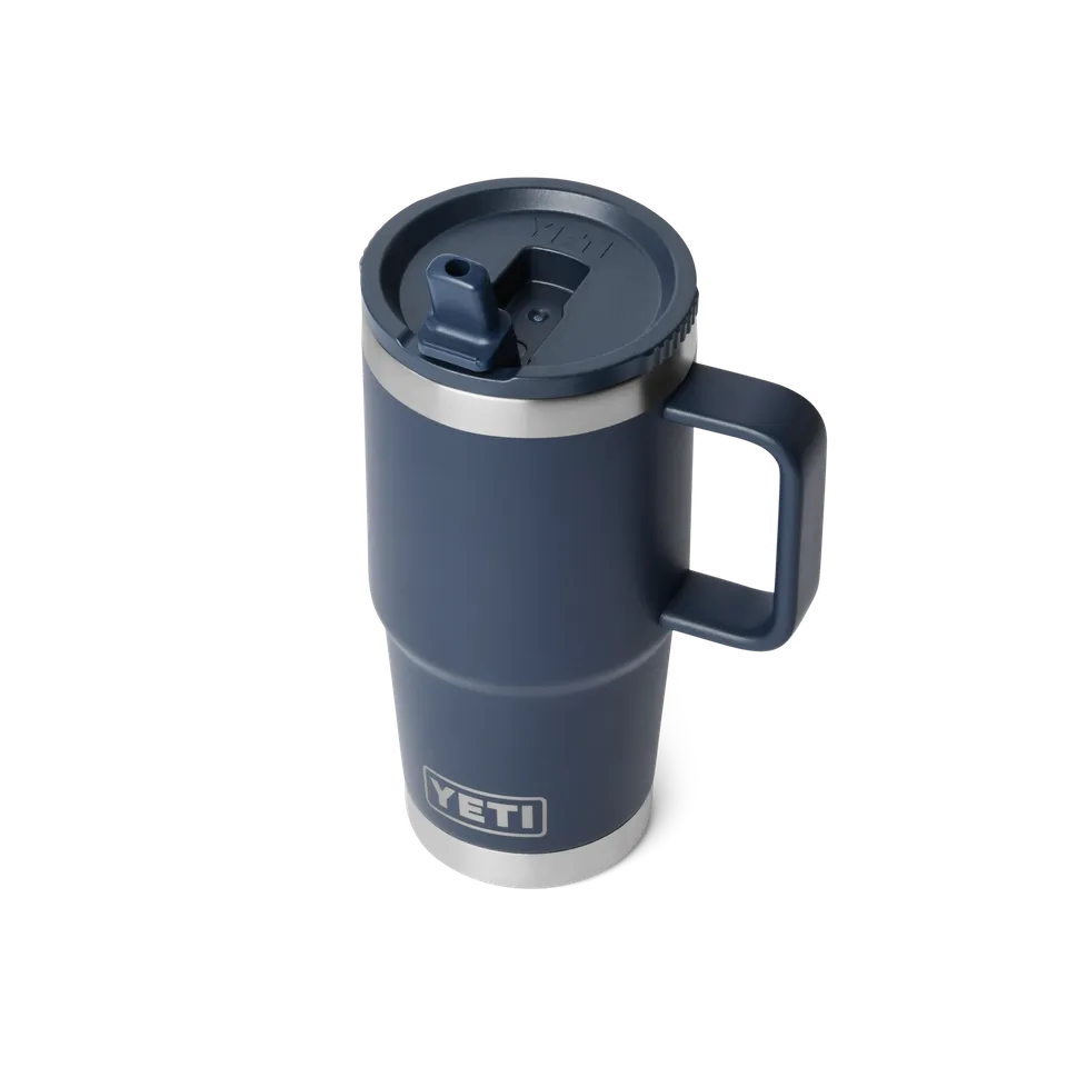 YETI Rambler 20 oz (591 ml) mug isotherme paille bleu