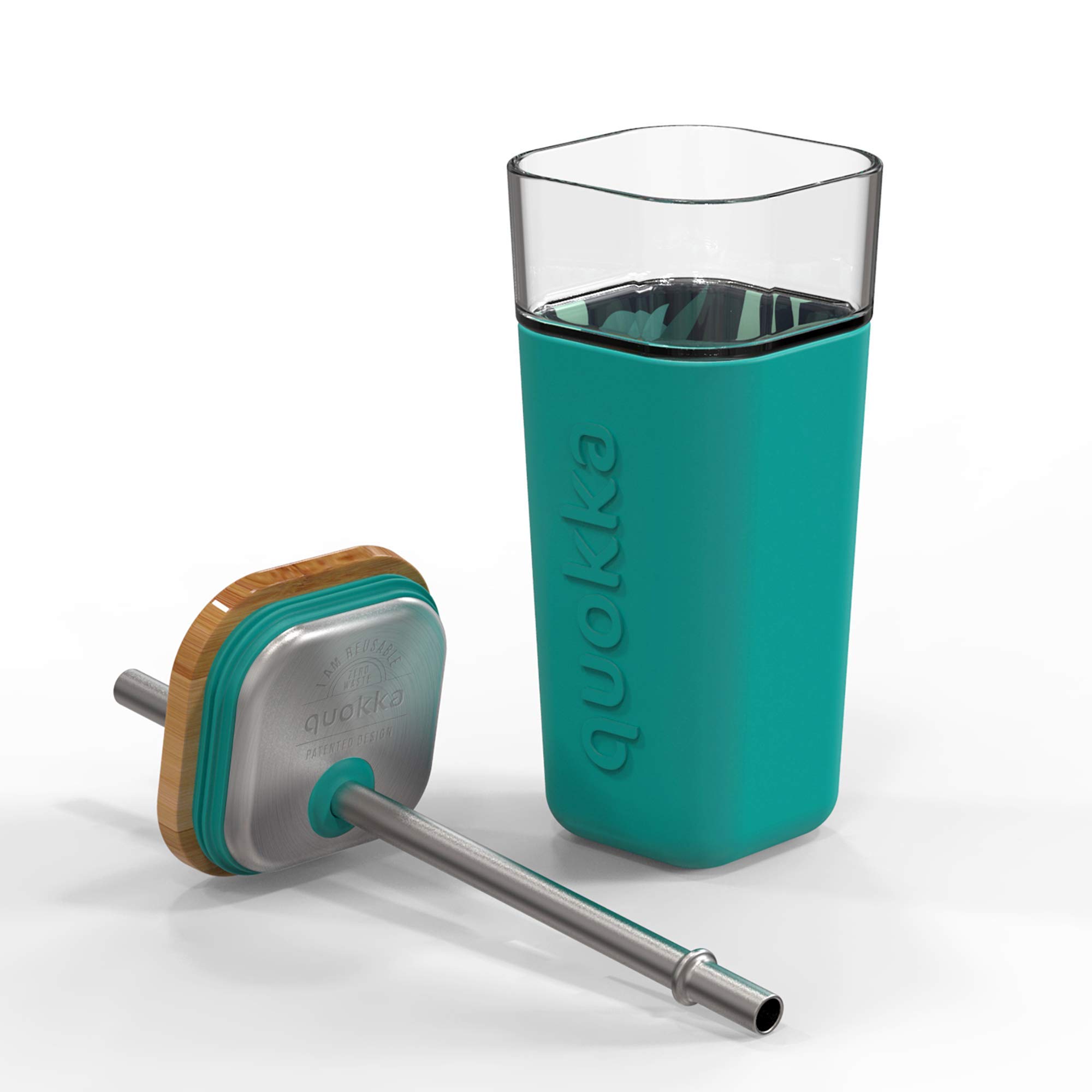 Quokka Liquid Cube verre avec paille Tropical Flow 540 ml