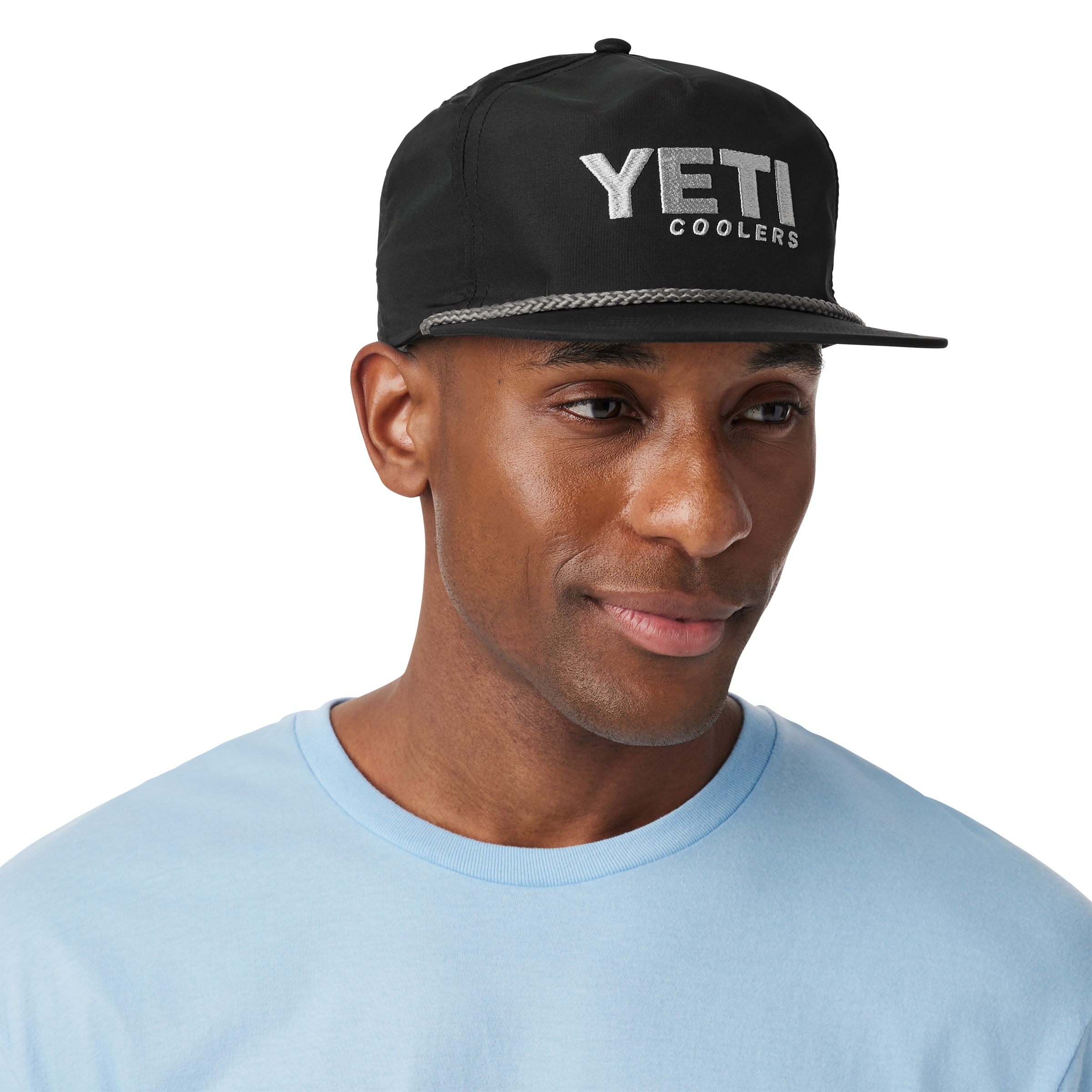 YETI Flat Brim Rope Hat casquette noire snapback filet recyclé
