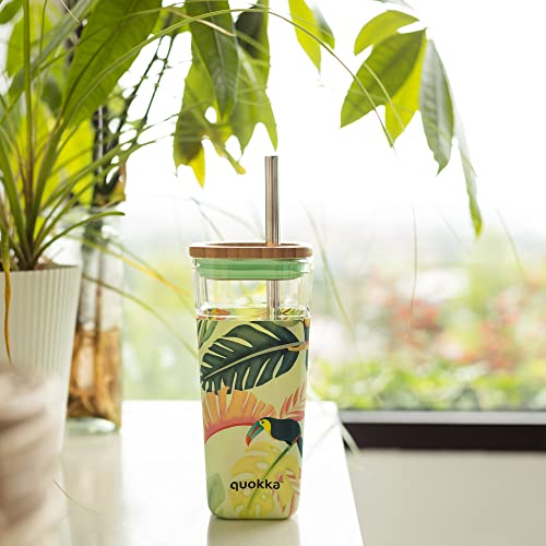 Quokka Liquid Cube tasse verre 540 ml Tucans paille