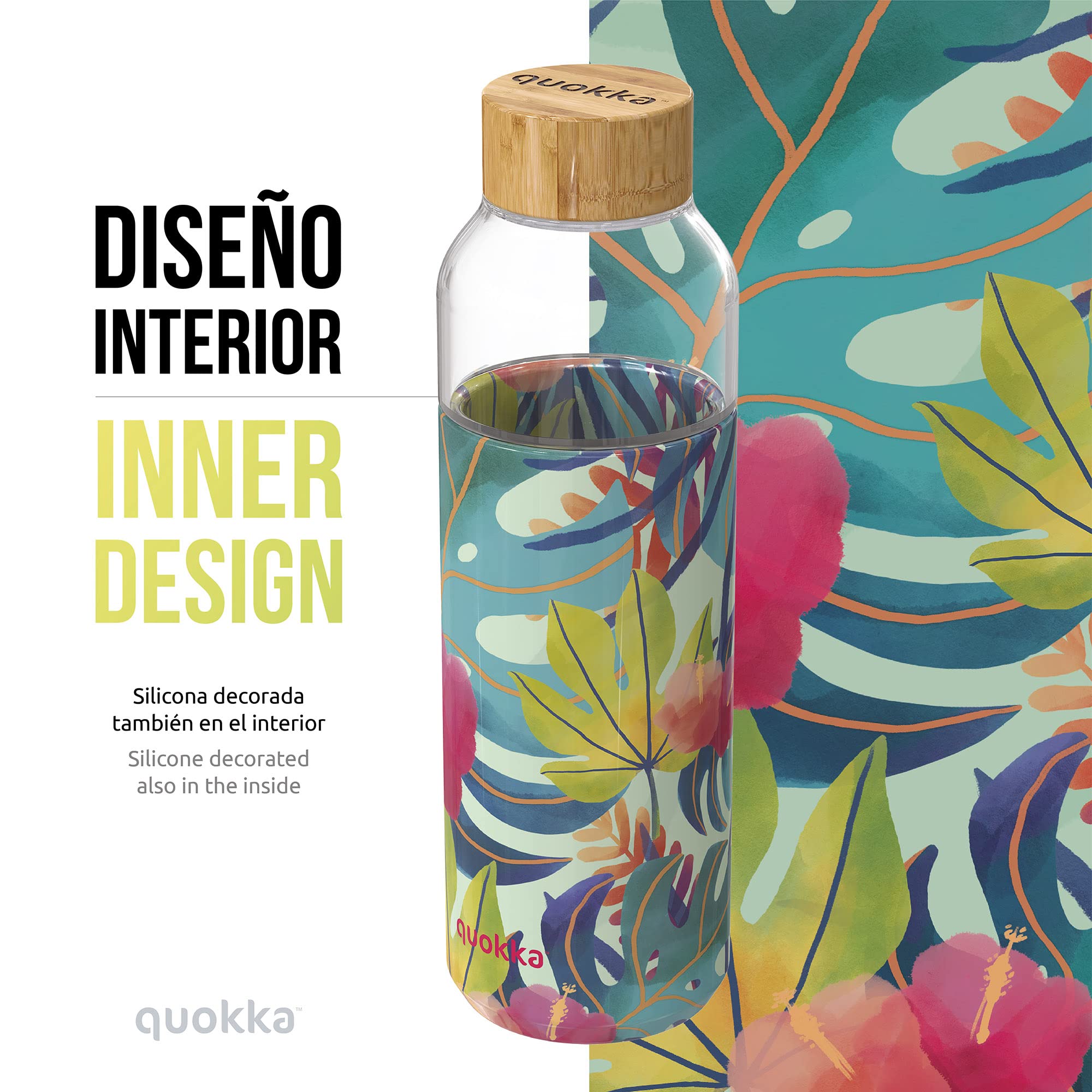 Quokka Flow Tropical gourde verre 660 ml housse silicone