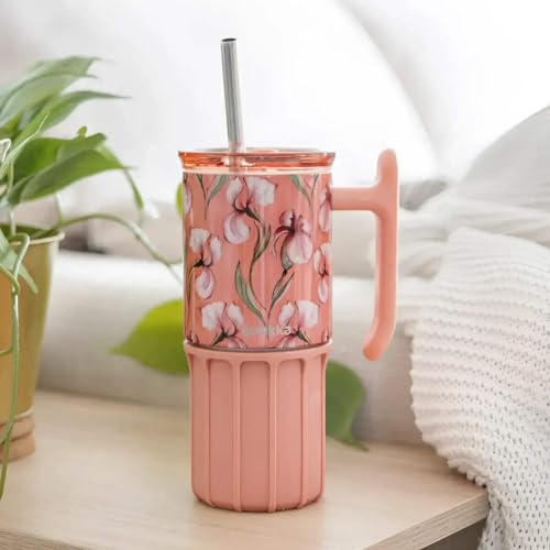 Quokka Umi Mug Isotherme Floral Coral 720 ml Inox