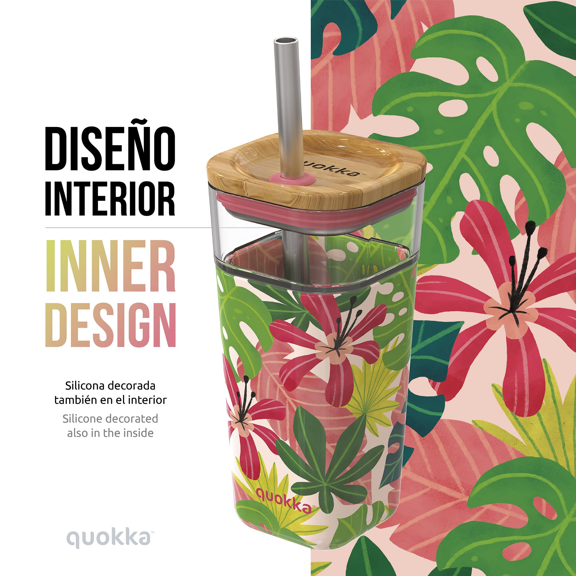 Quokka Liquid Cube Rose Jungle gobelet verre 540 ml