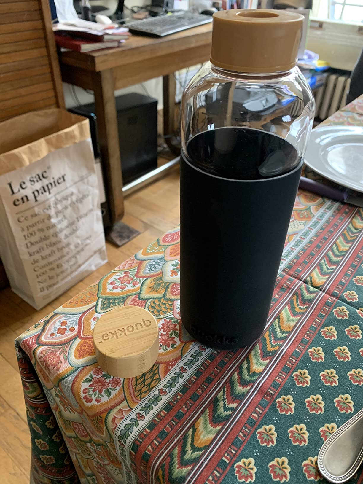 Quokka Flow Black gourde verre 660 ml bambou