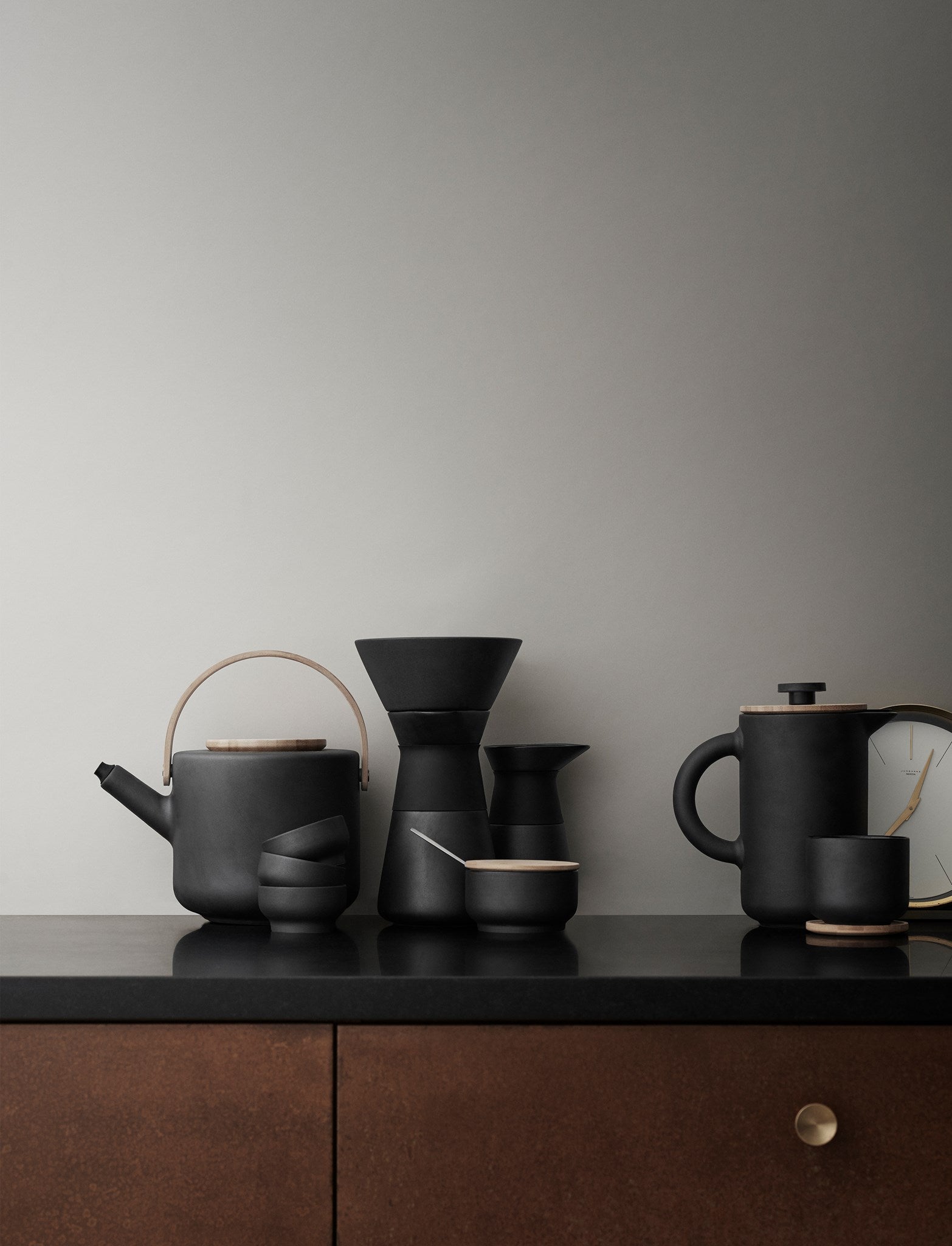 Stelton Theo sucrier grès noir 100 ml couvercle bambou