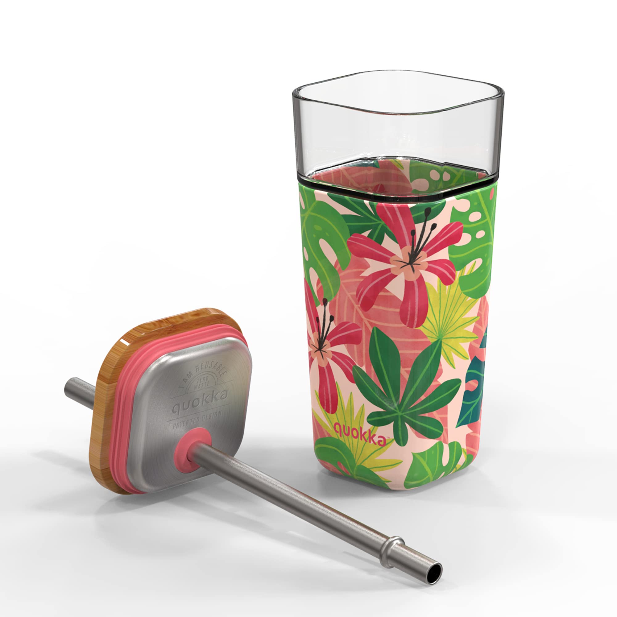 Quokka Liquid Cube Rose Jungle gobelet verre 540 ml