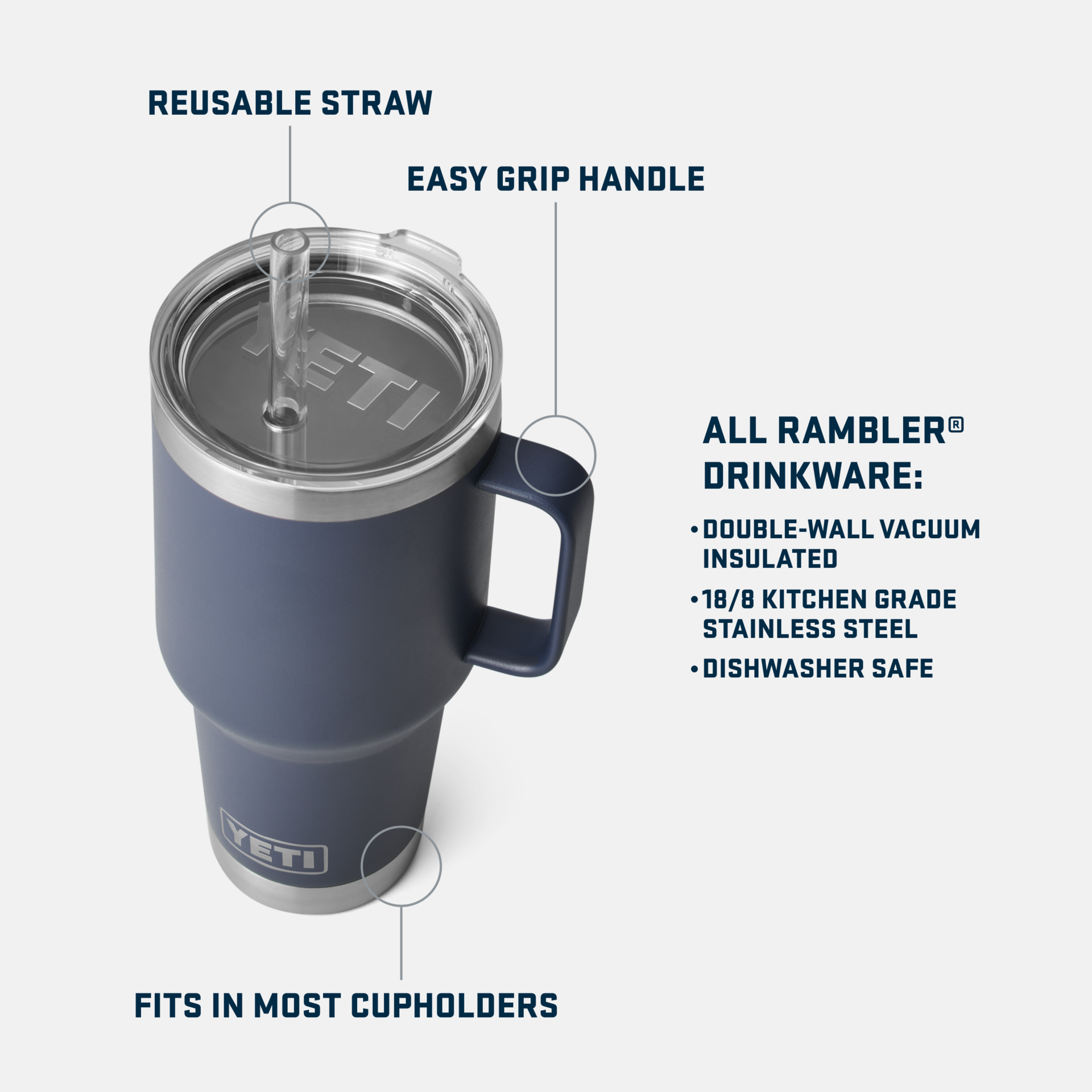 YETI Rambler gobelet isotherme Seafoam 1 l paille
