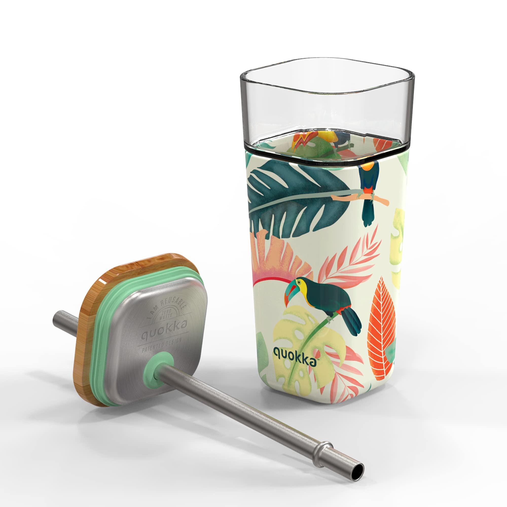 Quokka Liquid Cube tasse verre 540 ml Tucans paille