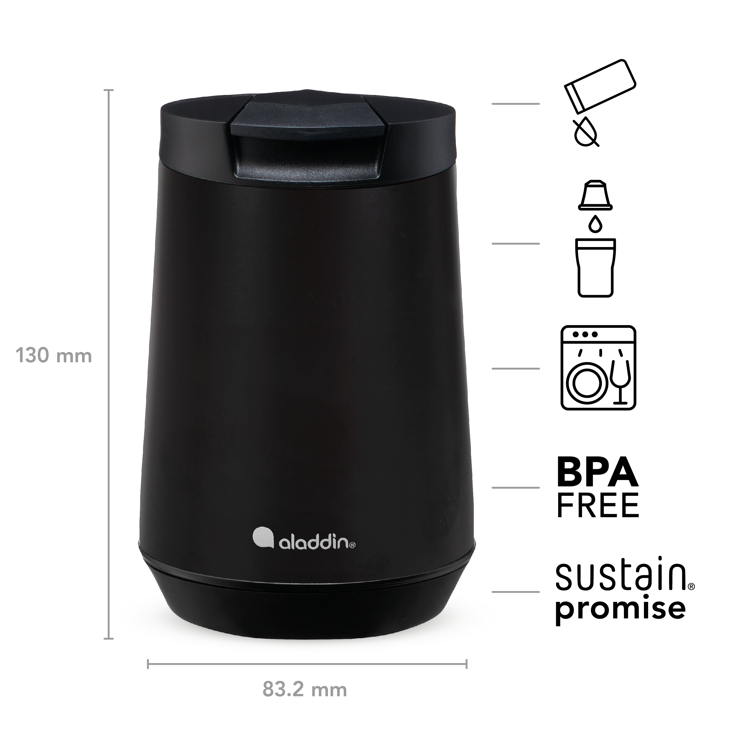 Aladdin Espresso mug isotherme 250 ml noir inox