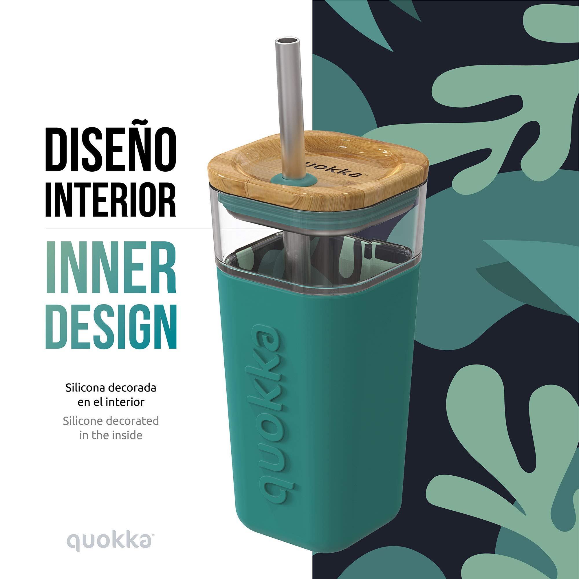 Quokka Liquid Cube verre avec paille Tropical Flow 540 ml