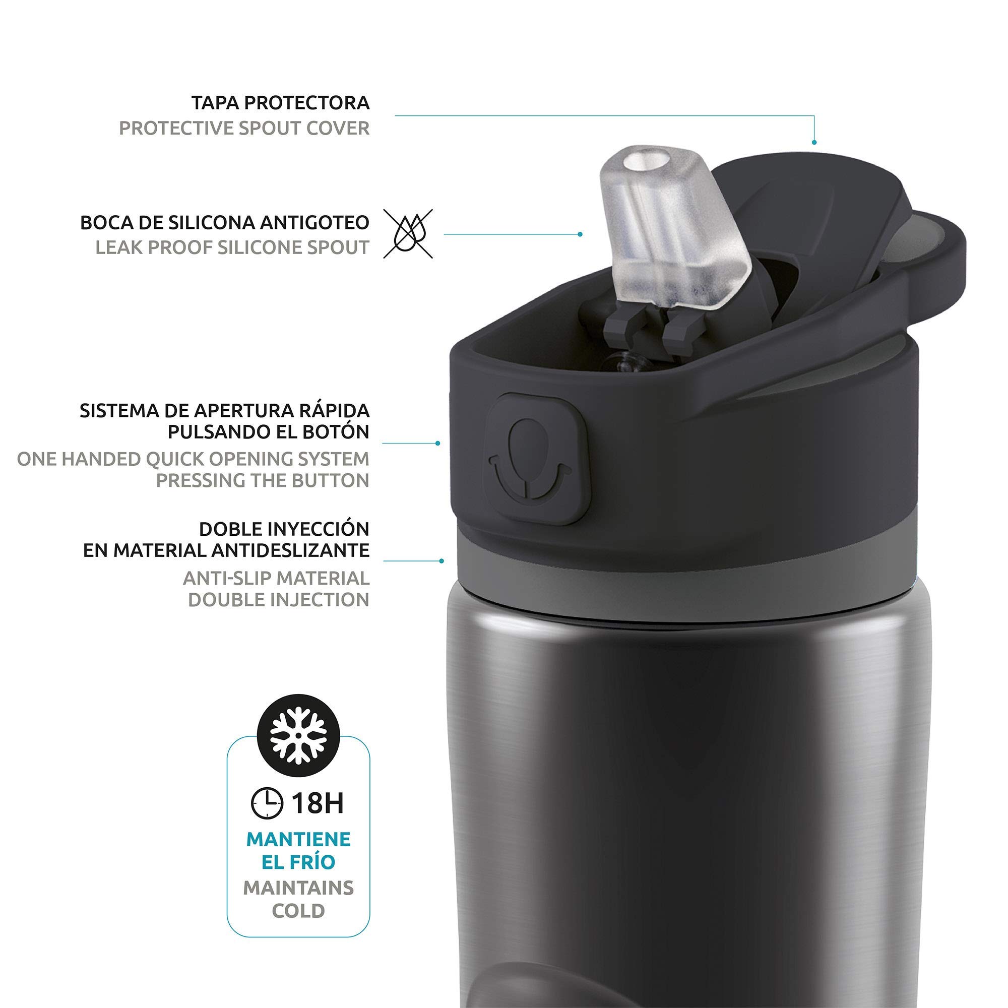 Quokka Spring Ebony bouteille isotherme 600 ml inox
