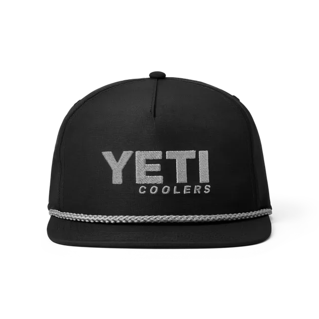 YETI Flat Brim Rope Hat casquette noire snapback filet recyclé