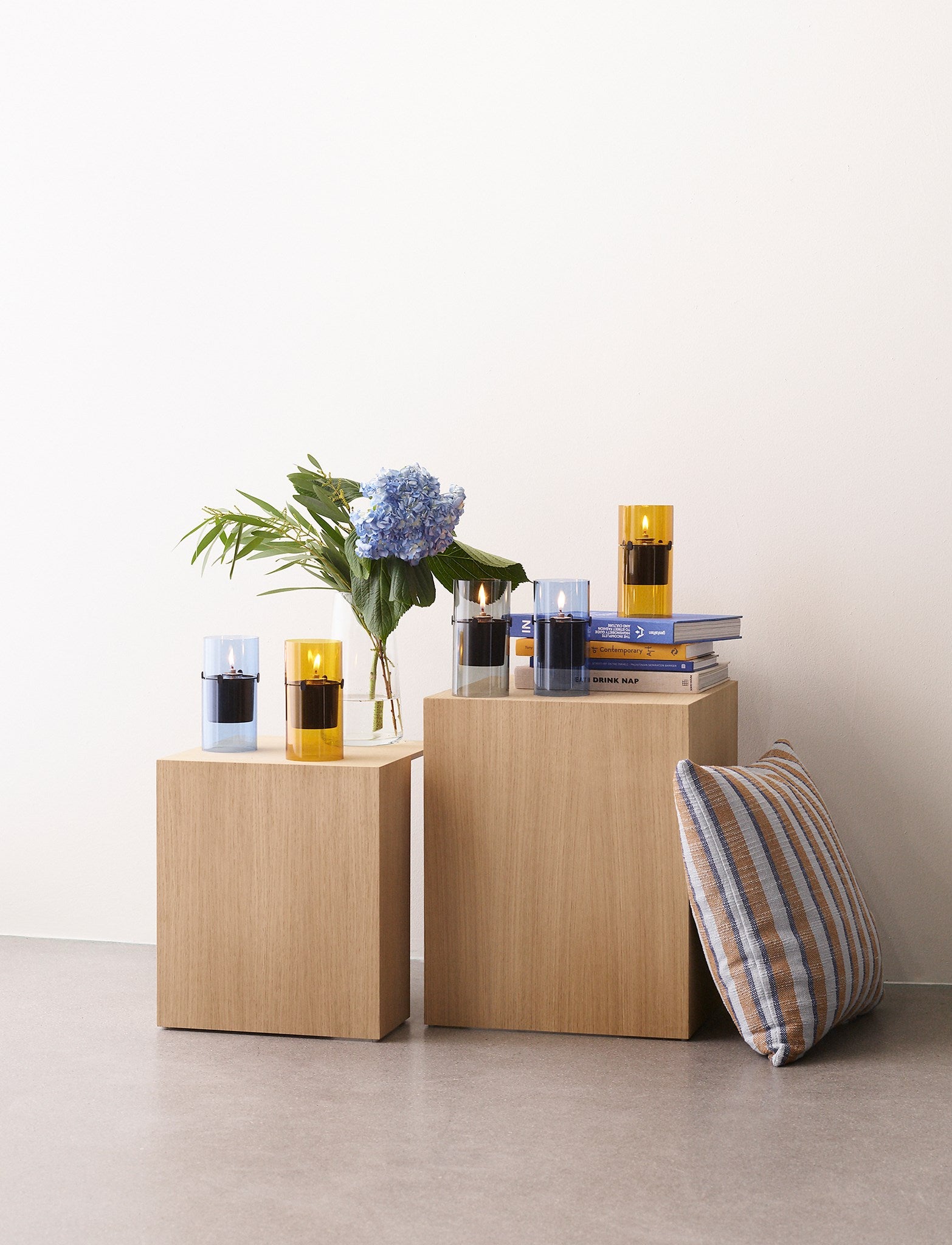 Stelton Lucie photophore verre hurricane ambre