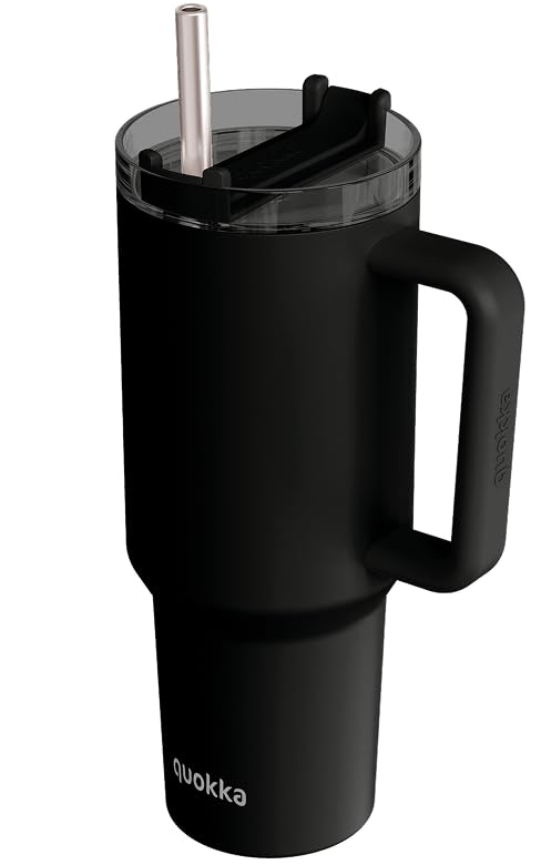QUOKKA STREAM JET NOIR tasse isotherme 1200 ml inox paille