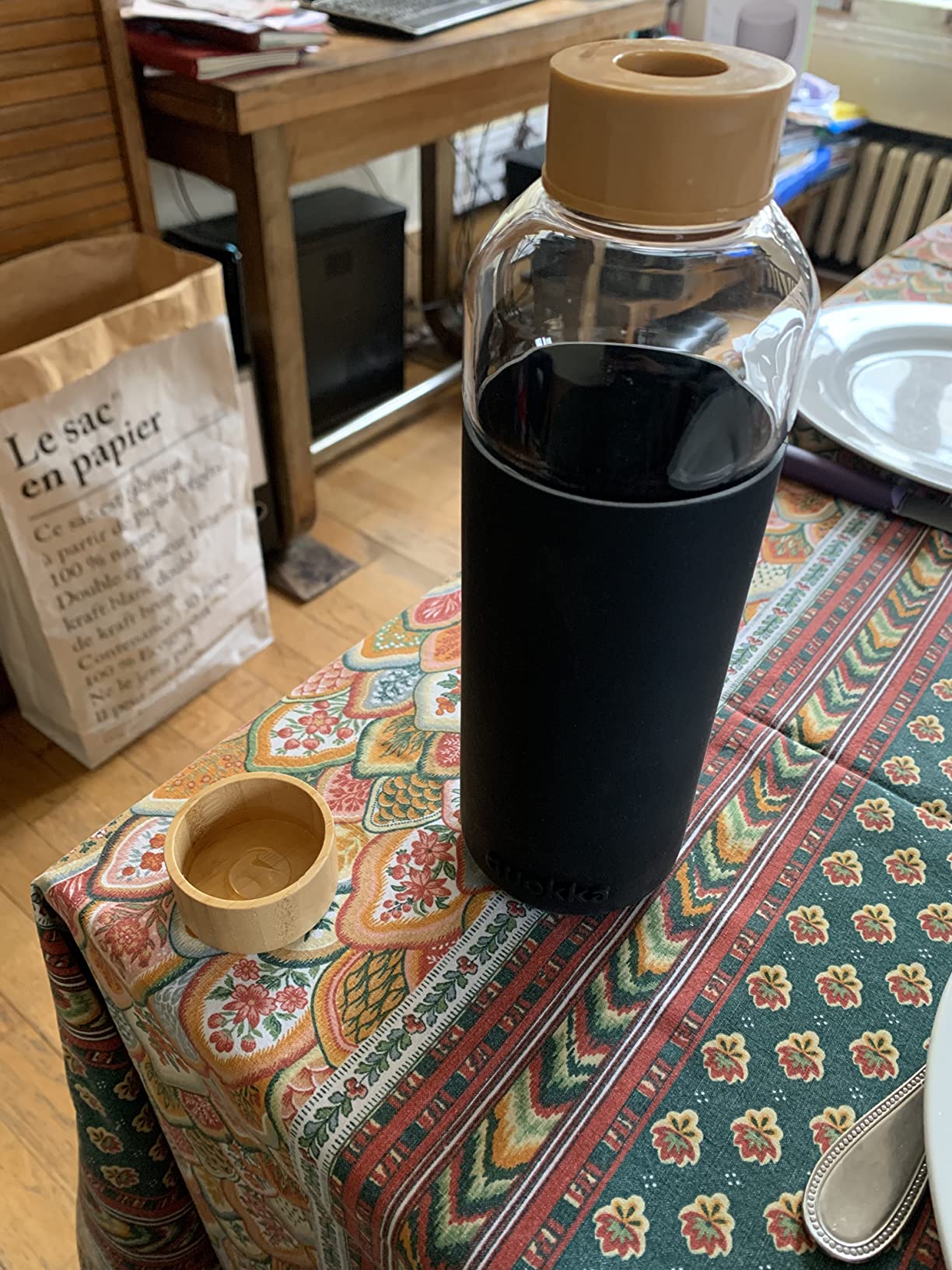 Quokka Flow Black gourde verre 660 ml bambou