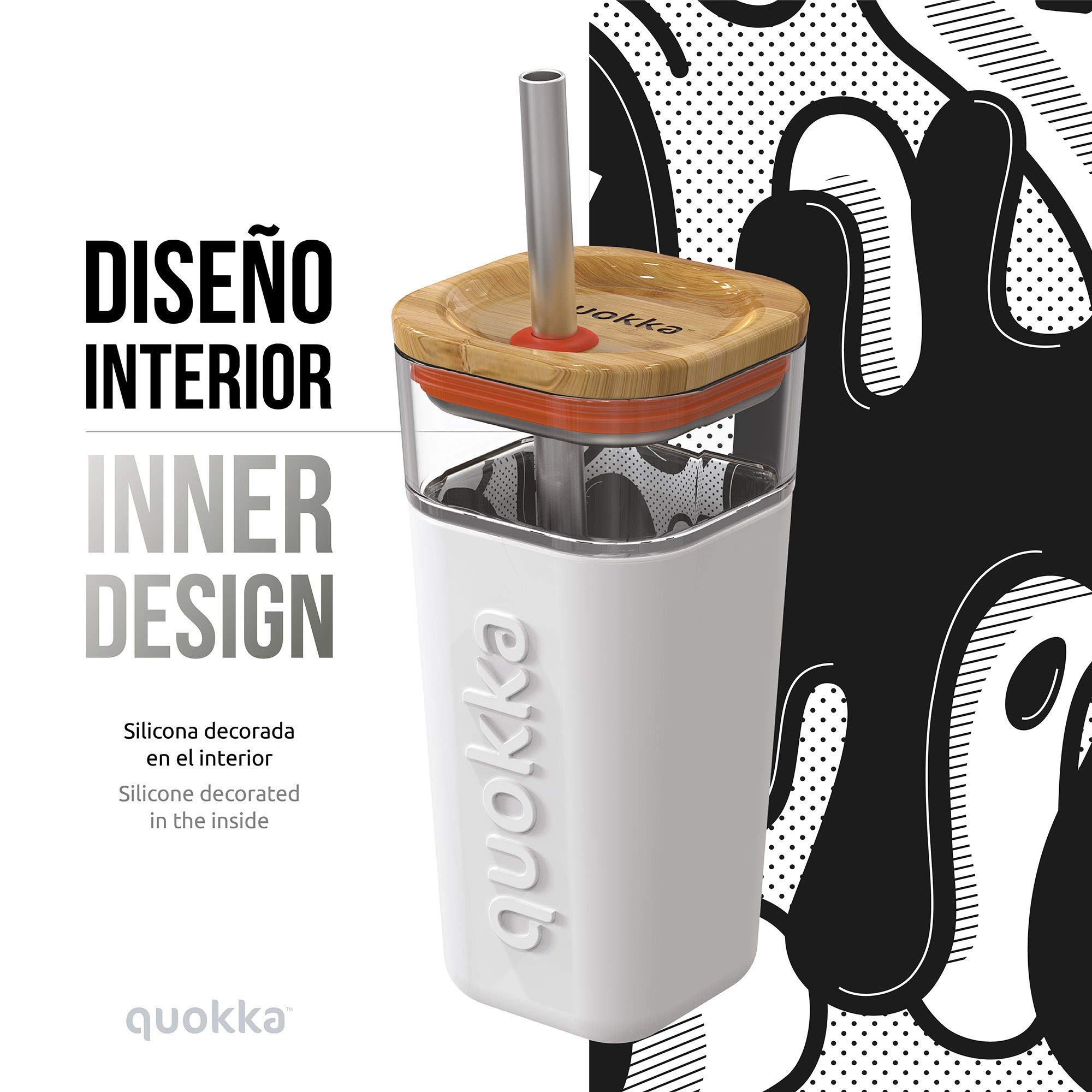 Quokka Liquid Cube verre paille Inner Graffiti 540 ml noir