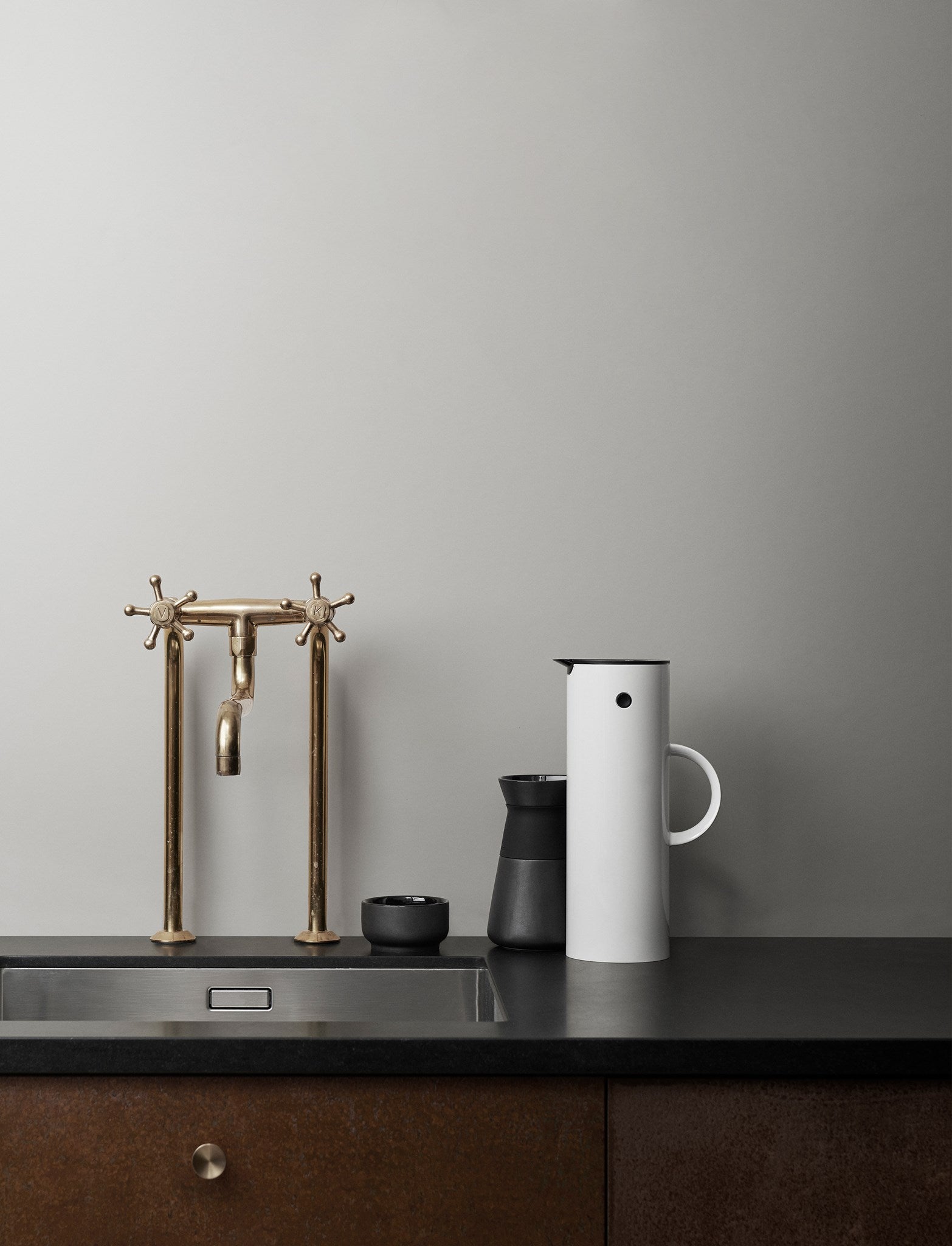 Stelton Theo sucrier grès noir 100 ml couvercle bambou
