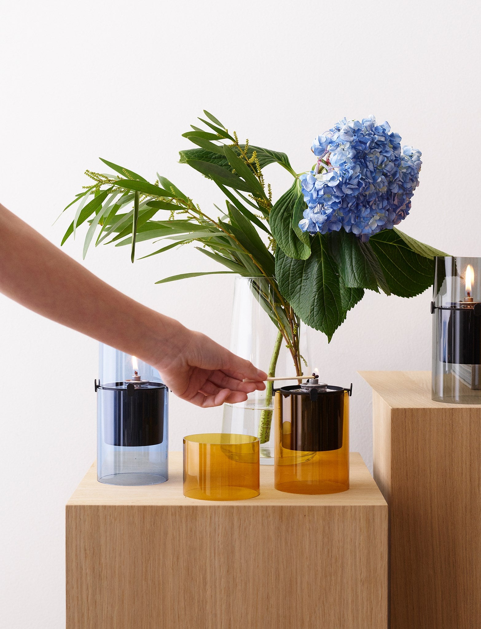 Stelton Lucie photophore verre hurricane ambre