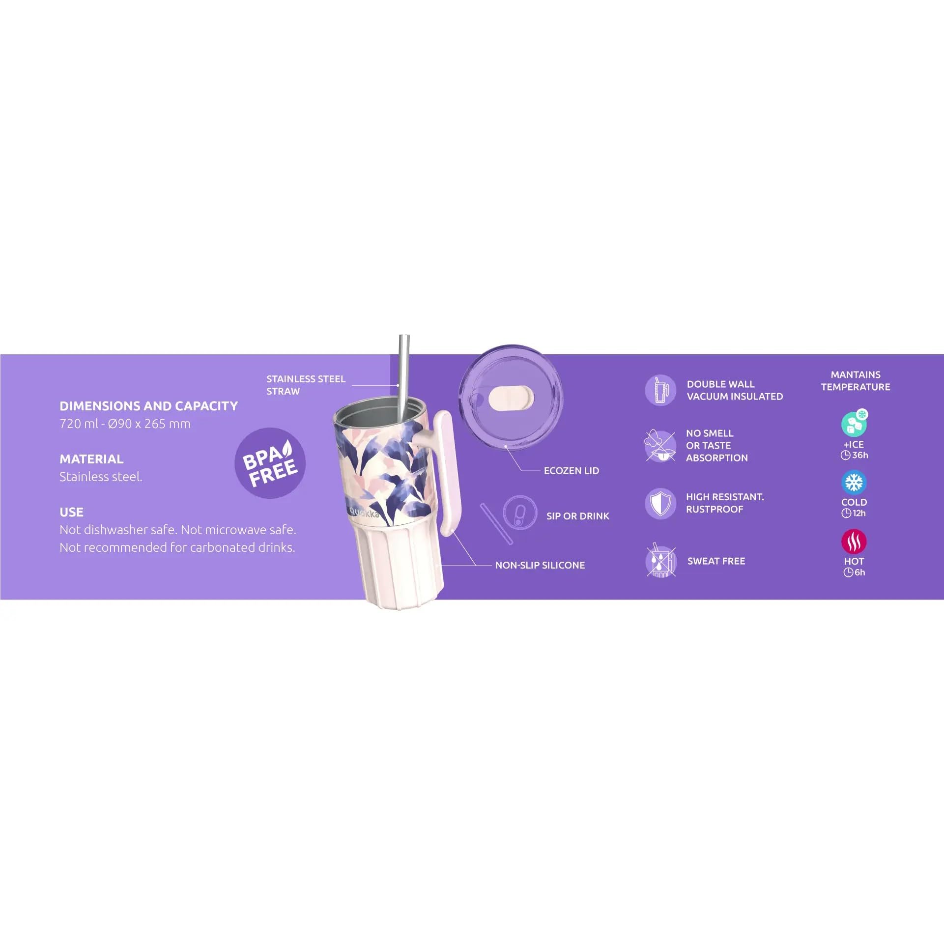 Quokka Umi Mug Isotherme Blue Feather 720 ml Inox