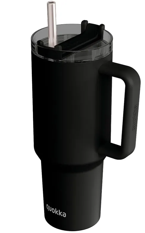 QUOKKA STREAM JET NOIR tasse isotherme 1200 ml inox paille