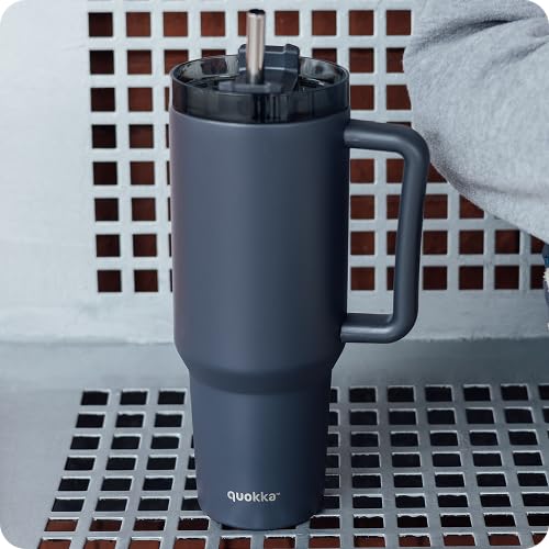 QUOKKA STREAM JET NOIR tasse isotherme 1200 ml inox paille