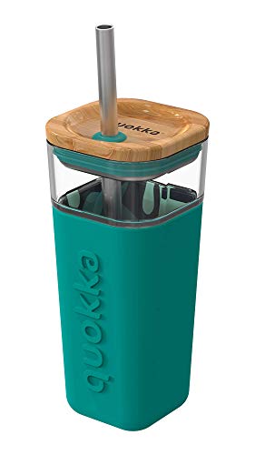 Quokka Liquid Cube verre avec paille Tropical Flow 540 ml