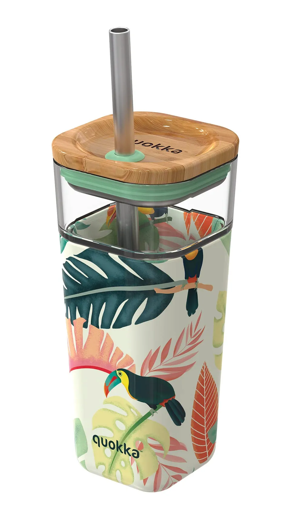 Quokka Liquid Cube tasse verre 540 ml Tucans paille