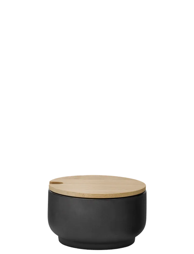 Stelton Theo sucrier grès noir 100 ml couvercle bambou