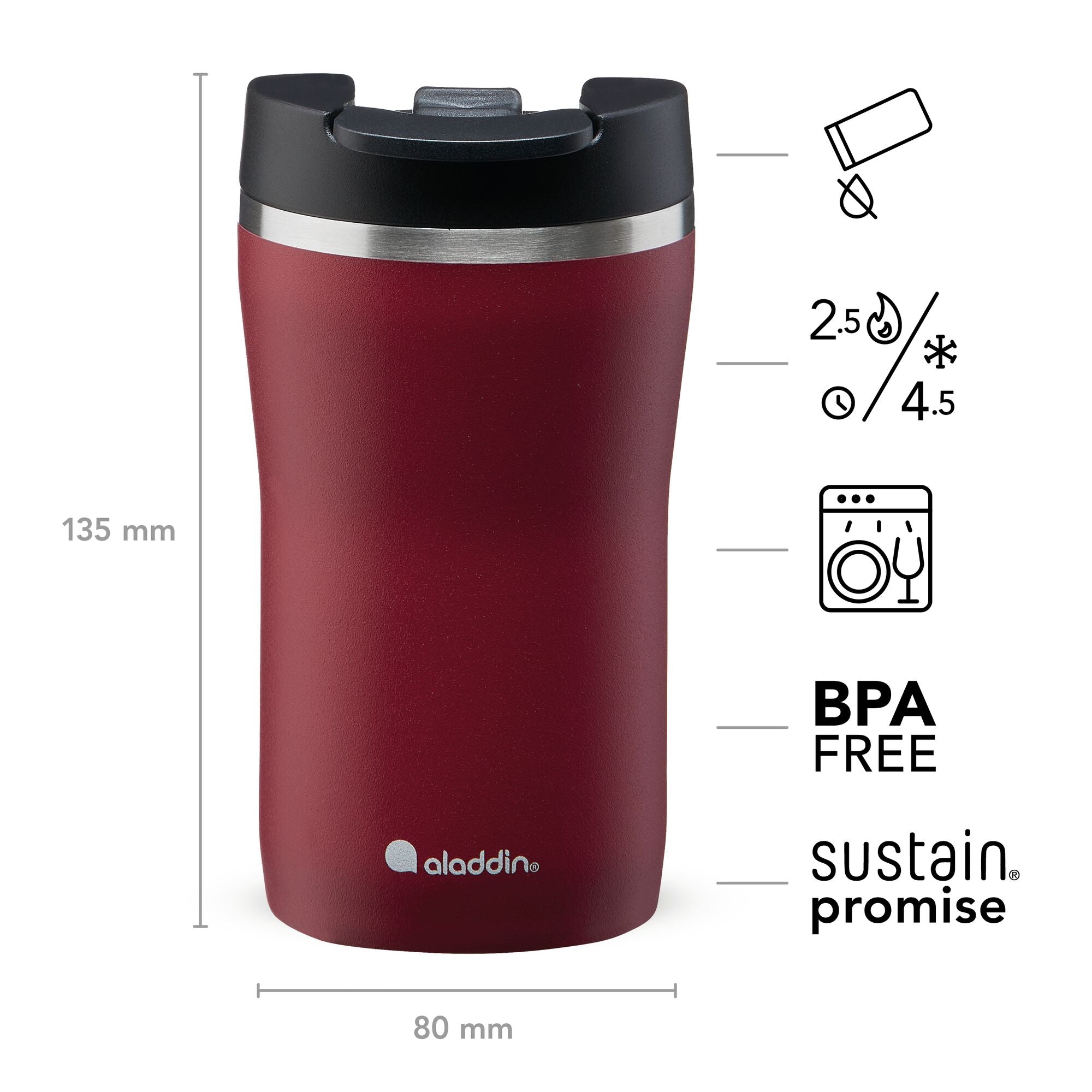 Aladdin Café Thermavac Leak-Lock Mug isotherme 250 ml rouge bordeaux chaud