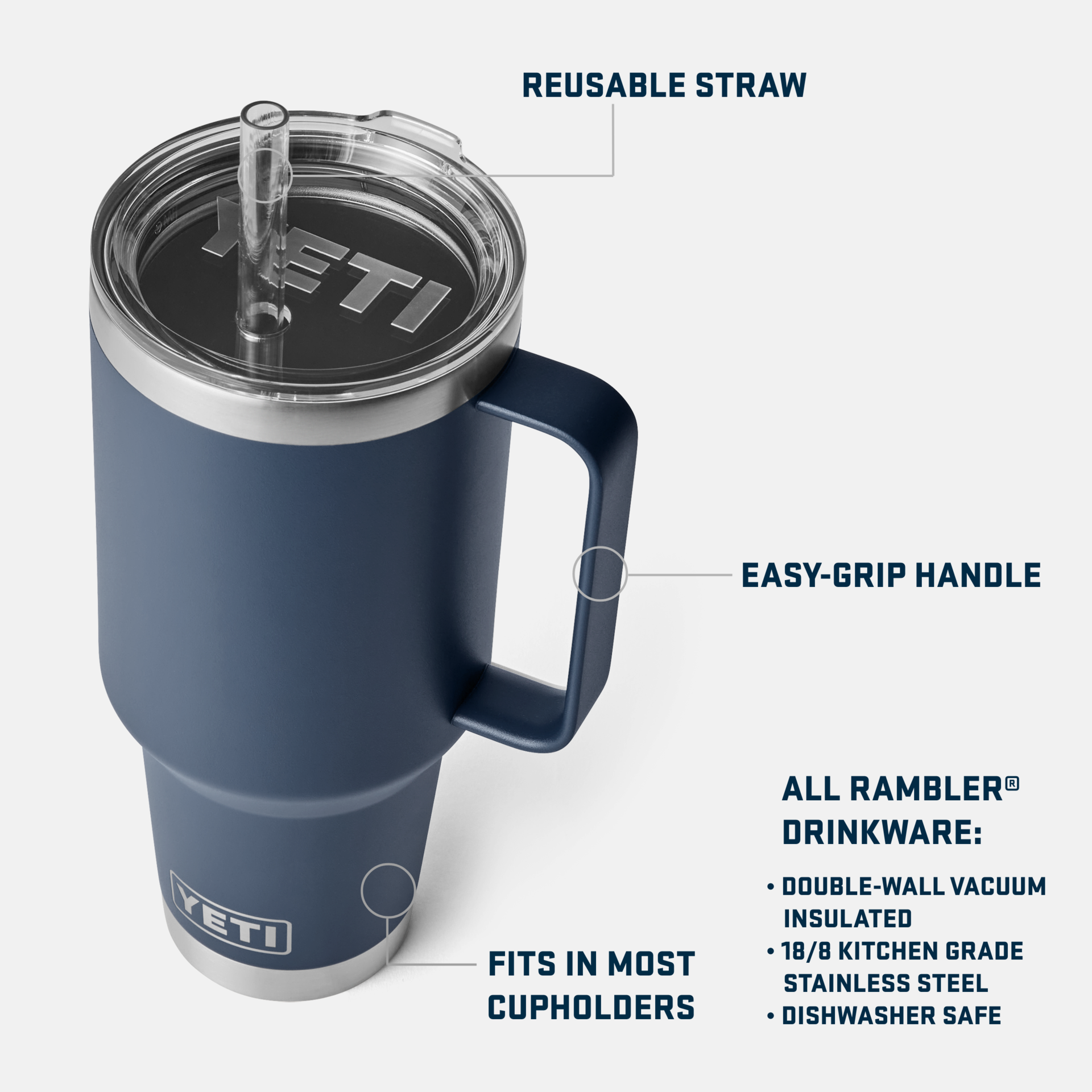 YETI Rambler 42 oz mug isotherme paille Navy 1,2 L